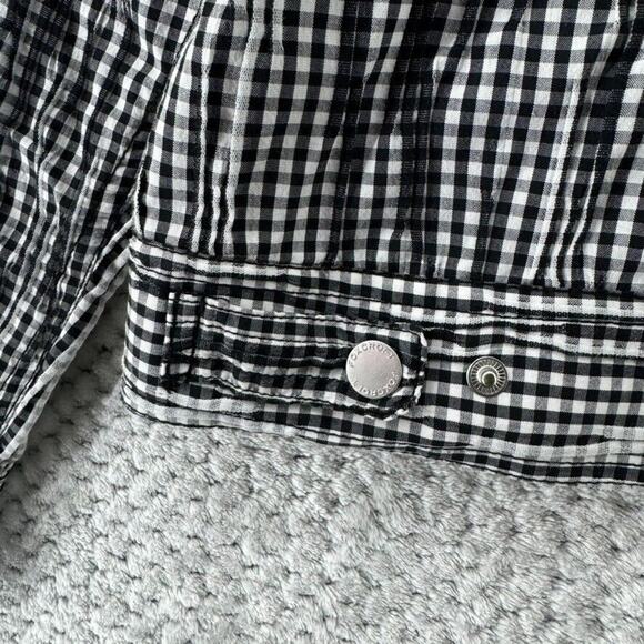 Foxcroft Jacket Women S Crinkled 3D Black White Gingham Checked Snap Button - Picture 10 of 14